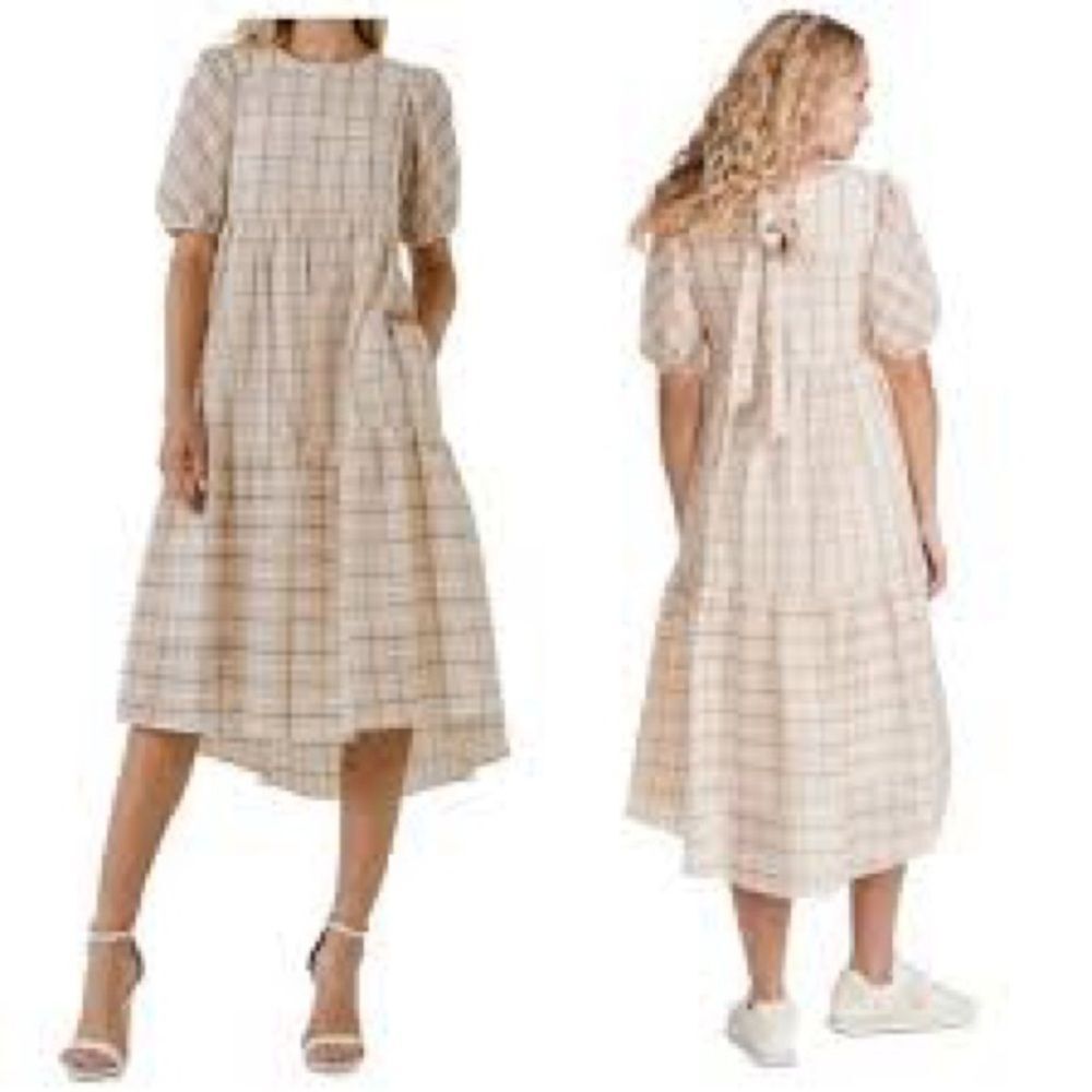 English Factory Plus Puff-Sleeve Tiered Midi Dress size XS boho cottagecore